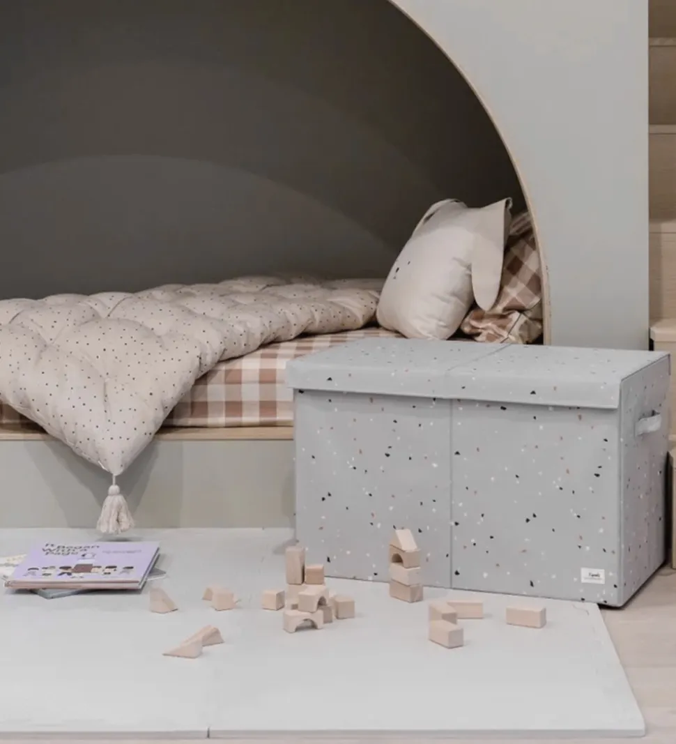 3 Sprouts Opbevaringskasse m. Låg - 63x38x39 cm - Terrazzo/Lyseg