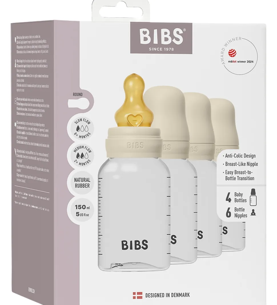 BIBS Sutteflasker - 4-pak - 150 ml - Naturgummi - Ivory