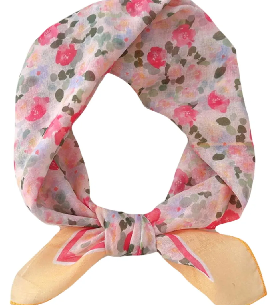 By Stær Tørklæde - Lilo - 57x58 cm - Gul/Rosa Blomster