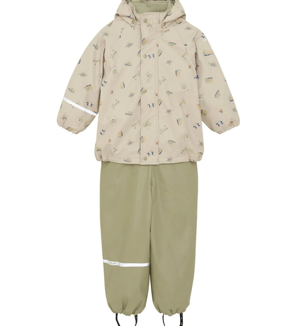CeLaVi Regntøj m. Seler/Fleece - Recycle PU - White Pepper m. Pr