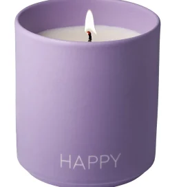 Design Letters Duftlys - Mango & Monoi Blossom - Lilla m. Happy