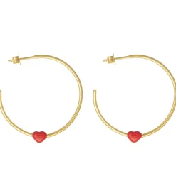 Design Letters Øreringe - Little Big Love Hoops - Guld/Rød