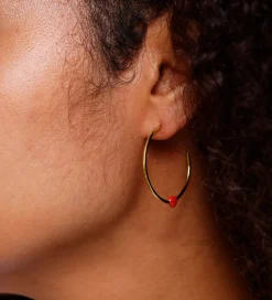 Design Letters Øreringe - Little Big Love Hoops - Guld/Rød