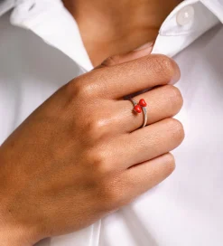 Design Letters Ring - Little Big Love - Sølv/Rød