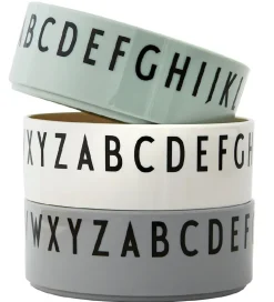 Design Letters Skål - 3-pak - Grøn/Hvid/Grå m. Bogstaver