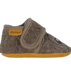 En Fant Hjemmesko - Uld - Chocolate Brown m. Bjørn