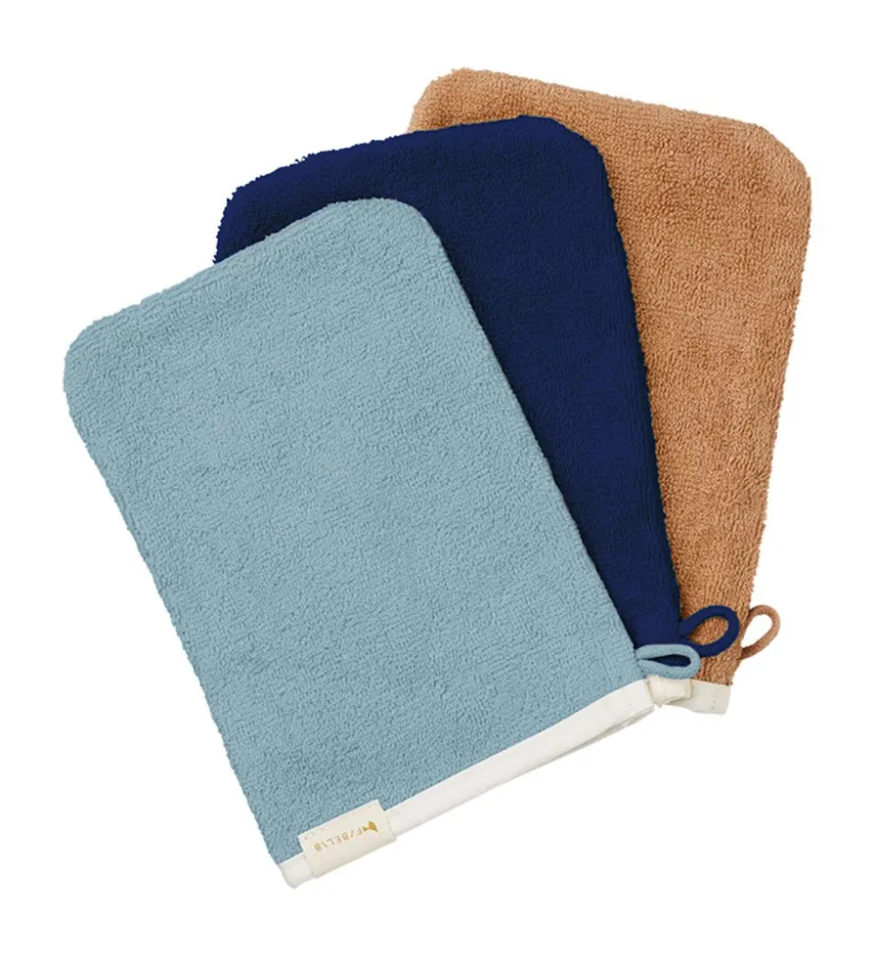 Fabelab Badehandske - 3-pak - Cottage Blue/Caramel/Midnight Blue