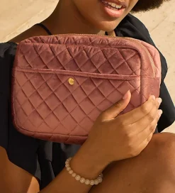 Fan Palm Toilettaske - Large - Quiltet Velour - Vintage Rose