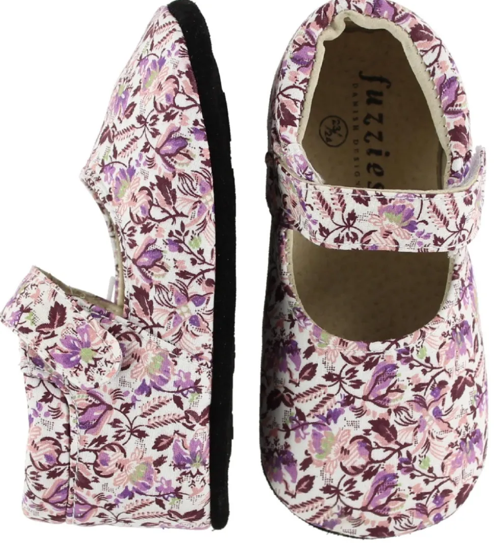 Fuzzies Ballerina Hjemmesko - Viola - Hvid m. Blomster
