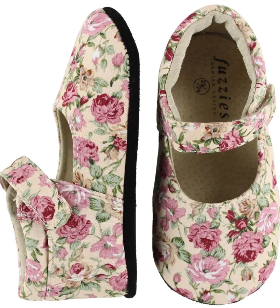 Fuzzies Ballerina Hjemmesko - Rosa - Pudder m. Blomster