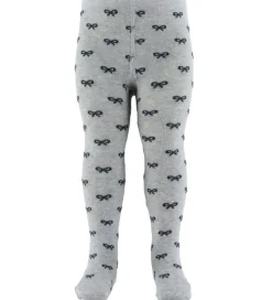 Fuzzies Strømpebukser - Gråmeleret/Sort m. Sløjfer