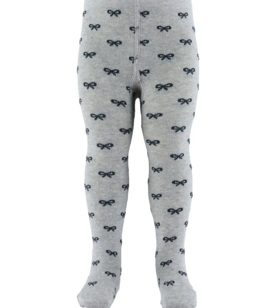 Fuzzies Strømpebukser - Gråmeleret/Sort m. Sløjfer