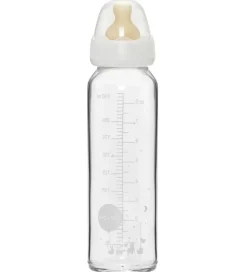 Hevea Sutteflaske - 240 ml - Glas/Naturgummi - Hvid