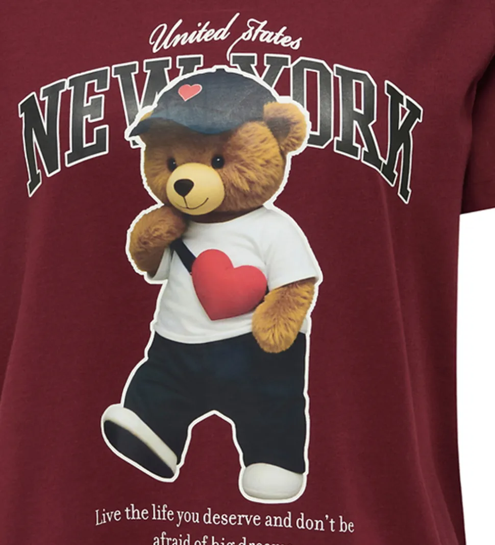 Kids Only T-shirt - KogLina - Bear O-Neck Top - Cabernet/New Yor