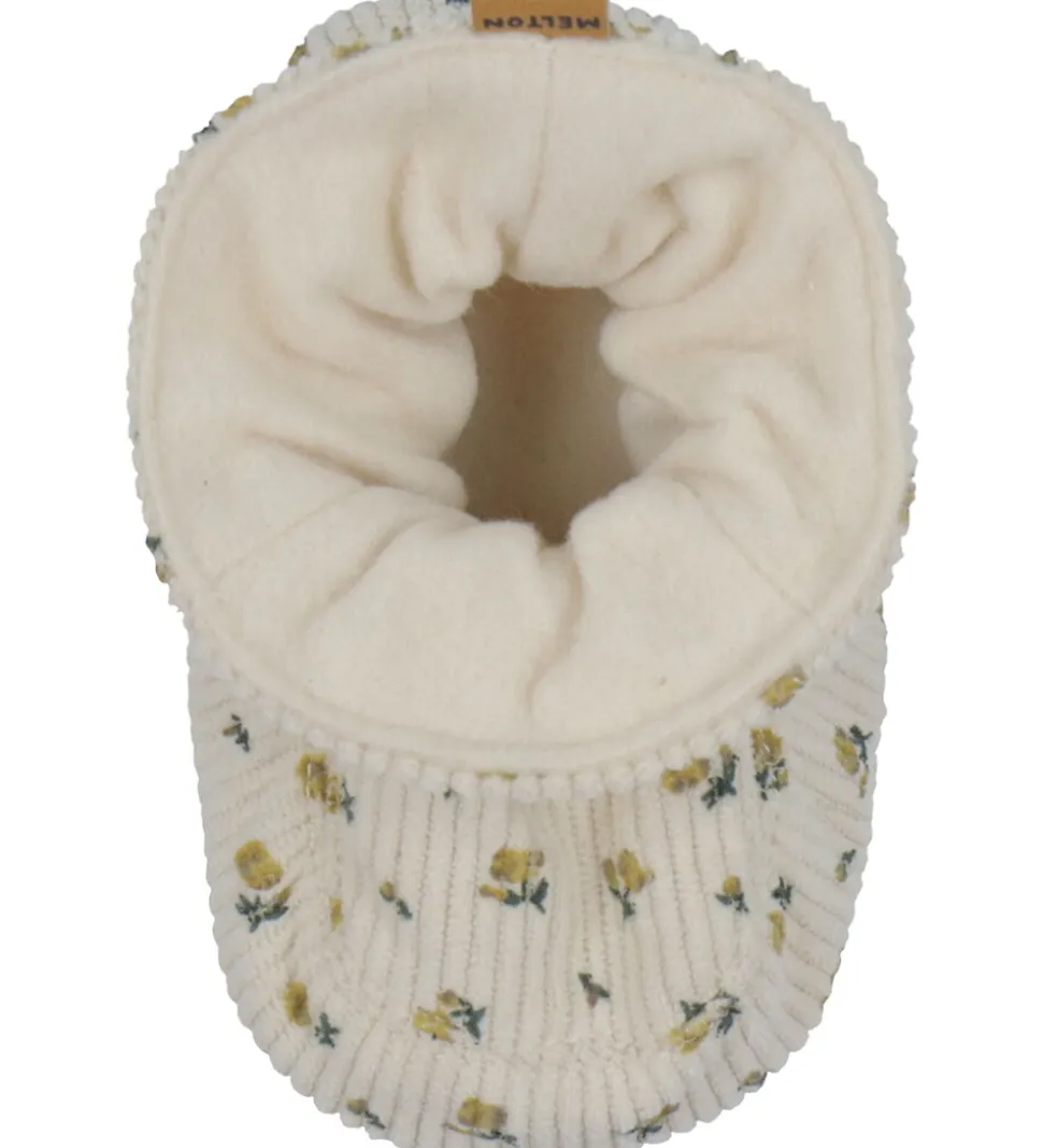 Melton Fløjlssko - Noos - Floral - Ecru