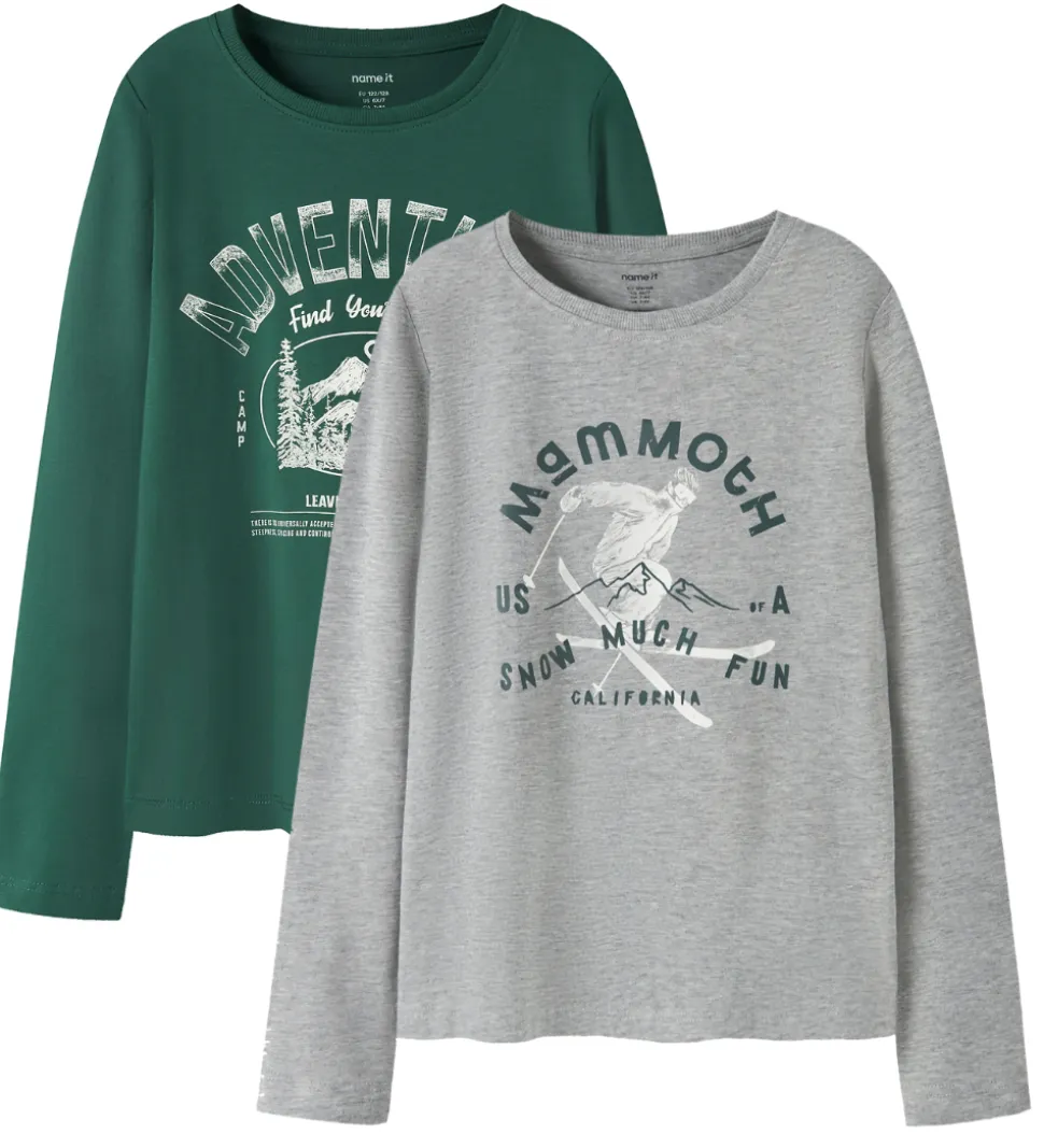 Name It Bluser - NkmVux - 2-Pak - Grey Melange/Bistro Green Adve