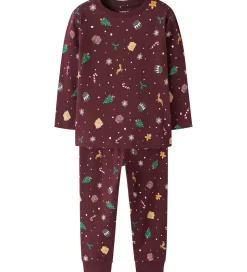 Name It Nattøj - 2-Delt - NmnVismas - Burgundy/Xmas - AOP