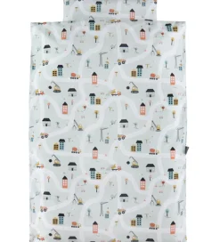 Nørgaard Madsens Sengetøj - Baby - Grå m. Veje/Arbejdsmaskiner