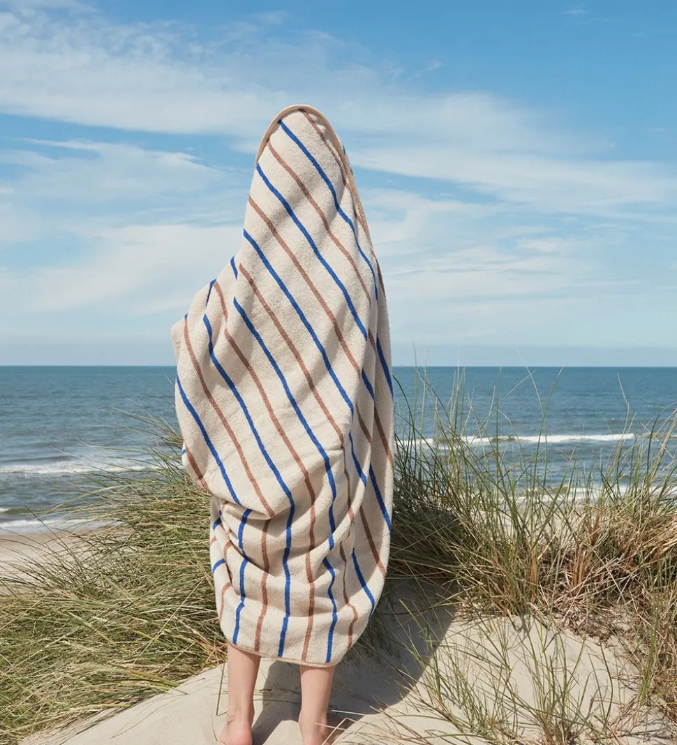 OYOY Babyhåndklæde - 100x100 cm - Raita - Karamel/Optic Blue