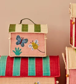 Rice Opbevaringskurv - Ekstra Lille Raffia Hus - Lyserød/Butterf