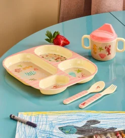 Rice Spisesæt - Melamin - 4 Dele - Koral Ocean Print