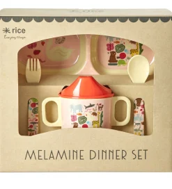Rice Spisesæt - Melamin - 4 stk. - Wildlife Print - Pink