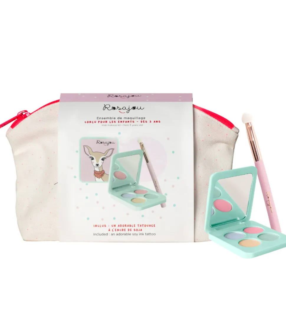 Rosajou Sminkesæt - Øjenskygge mm. - 4 Dele - Blå/Grøn/Guld/Ros