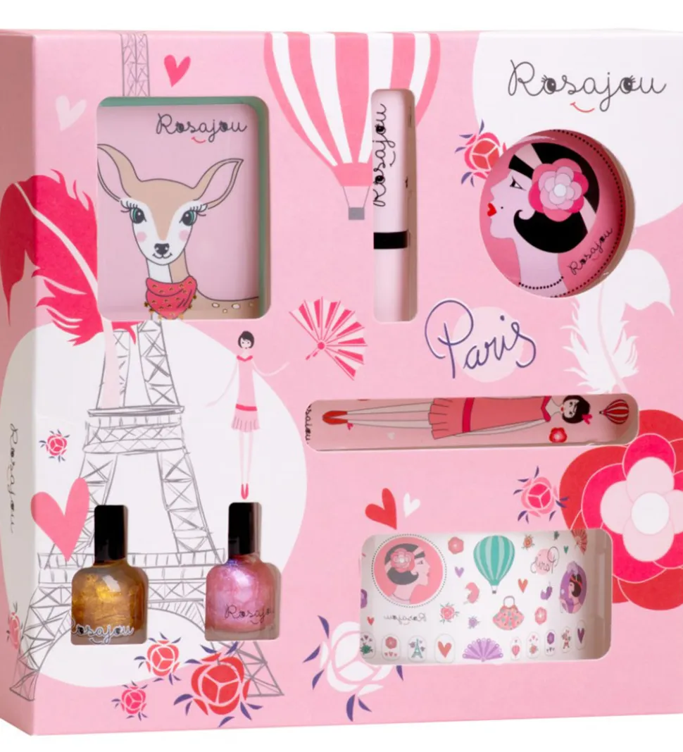 Rosajou Sminkesæt - Øjenskygge/Læbestift/Neglelak m.m. - 7 Dele