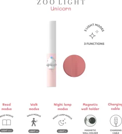 The Zoofamily Lampe - 3-i-1 - Rosa m. Enhjørning