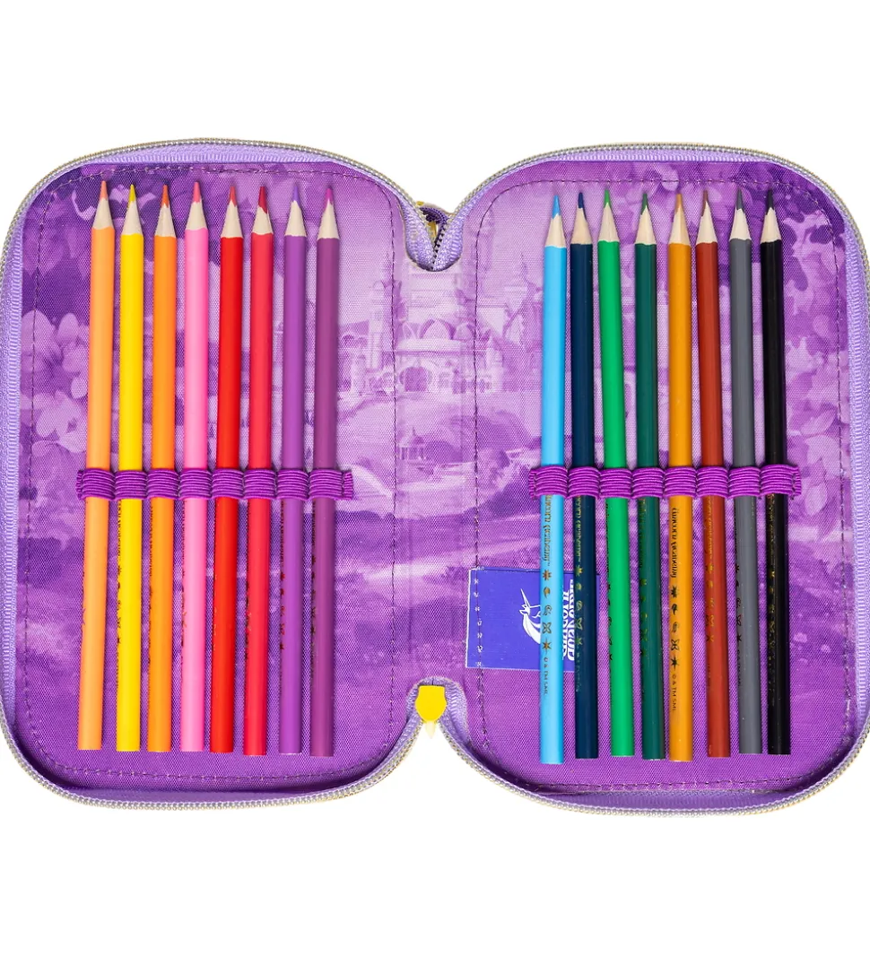 Unicorn Academy Penalhus m. Indhold - Dobbelt - Lilla/Glitter