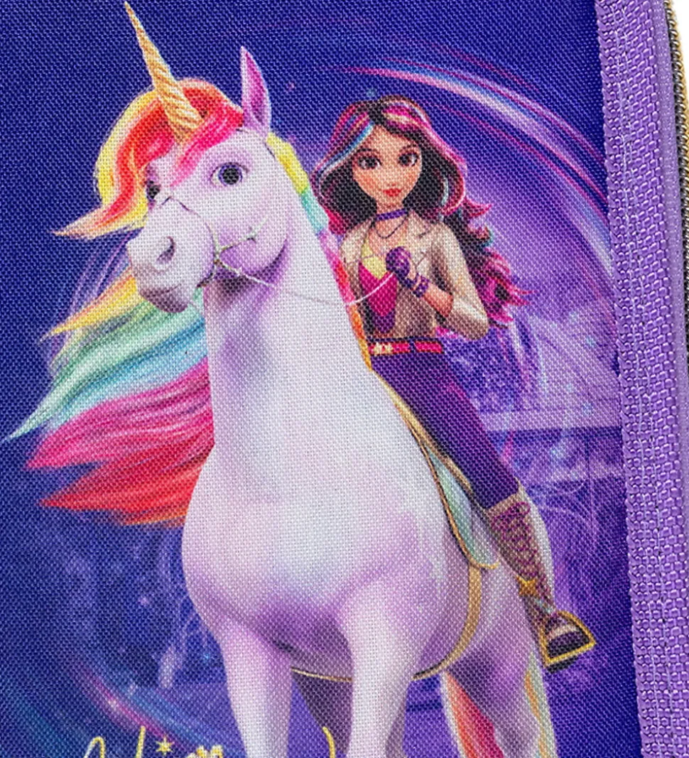 Unicorn Academy Penalhus m. Indhold - Dobbelt - Lilla/Glitter