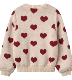 Wheat Cardigan - Merinould - Offwhite Melange m. Hjerter